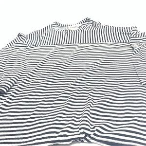 Hashtag Women’s Crew Neck Drop Waist Black White Striped 3/4 sleeve Shirt